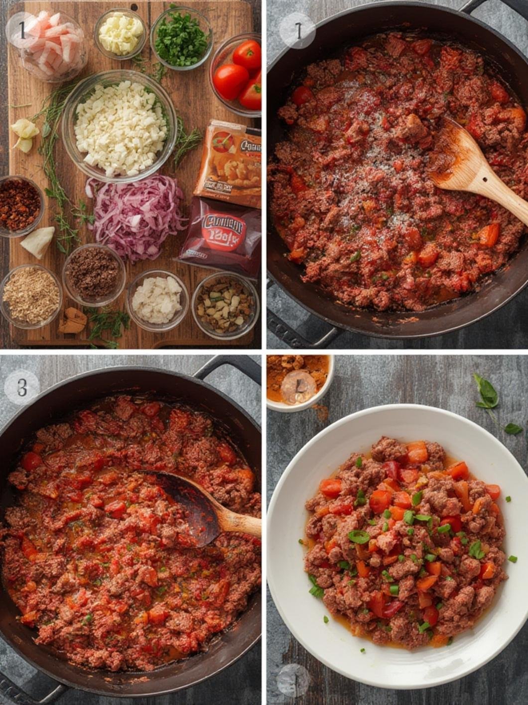 Step-by-step ground beef skillet cooking process